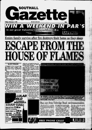 cover page of Southall Gazette published on February 2, 1996