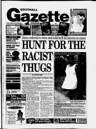 cover page of Southall Gazette published on September 17, 1999
