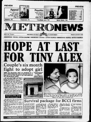 cover page of Birmingham News published on August 2, 1991