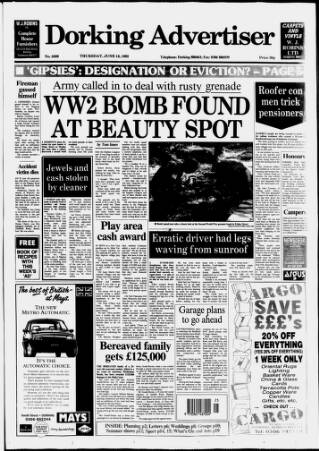 cover page of Dorking and Leatherhead Advertiser published on June 18, 1992