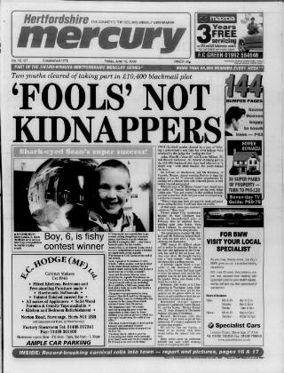 cover page of Hertford Mercury and Reformer published on June 18, 1999