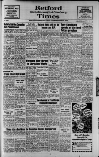 cover page of Retford, Gainsborough & Worksop Times published on February 2, 1973