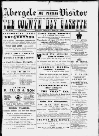 cover page of Abergele & Pensarn Visitor published on June 18, 1898