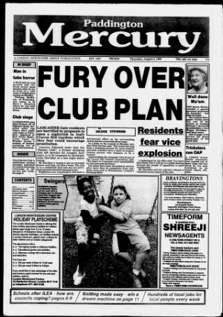 cover page of Paddington Mercury published on August 2, 1990