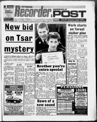 cover page of Nottingham Recorder published on September 17, 1992