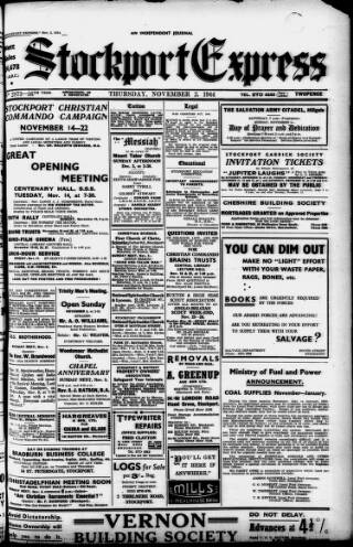 cover page of Stockport County Express published on November 2, 1944