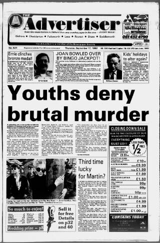 cover page of Oldham Advertiser published on September 17, 1992