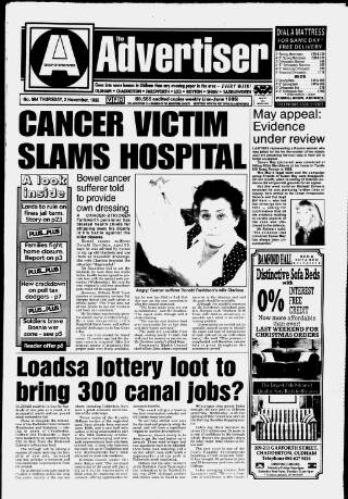 cover page of Oldham Advertiser published on November 2, 1995