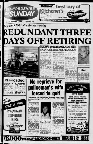 cover page of Bedfordshire on Sunday published on November 2, 1980