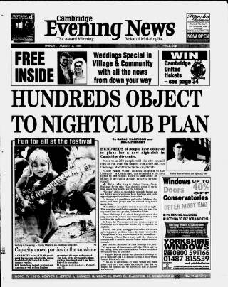 cover page of Cambridge Daily News published on August 2, 1999