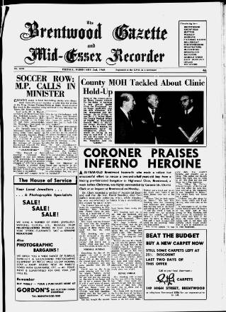 cover page of Brentwood Gazette published on February 2, 1968