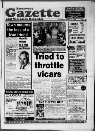 cover page of Brentwood Gazette published on March 19, 1992