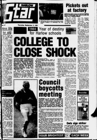cover page of Harlow Star published on September 17, 1981