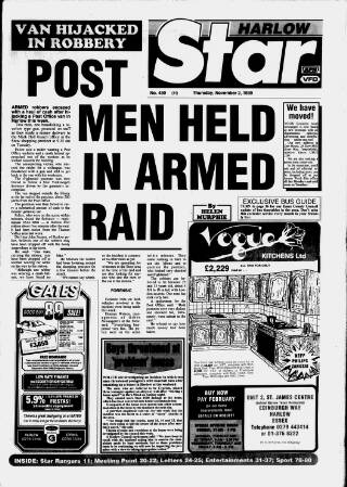 cover page of Harlow Star published on November 2, 1989