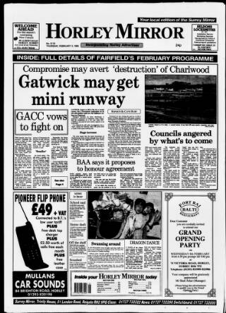 cover page of Horley & Gatwick Mirror published on February 2, 1995