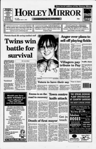 cover page of Horley & Gatwick Mirror published on May 4, 1995
