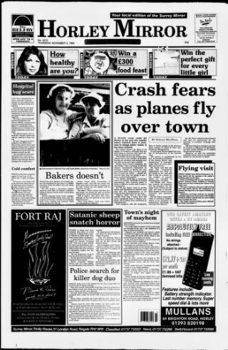 cover page of Horley & Gatwick Mirror published on November 2, 1995