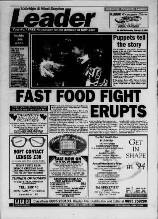 cover page of Uxbridge Leader published on February 2, 1994