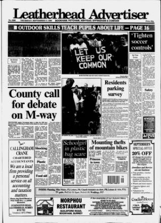 cover page of Leatherhead Advertiser published on September 17, 1992