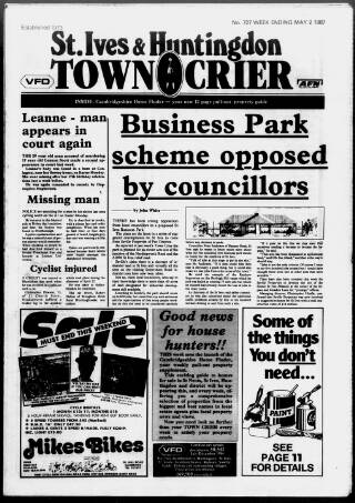 cover page of Huntingdon Town Crier published on May 2, 1987