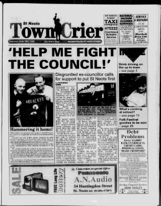 cover page of St Neots Town Crier published on June 18, 1998