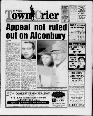 cover page of St Neots Town Crier published on February 18, 1999