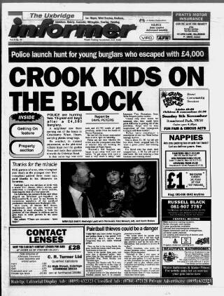cover page of Uxbridge Informer published on November 2, 1990