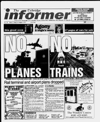cover page of Uxbridge Informer published on August 2, 1996