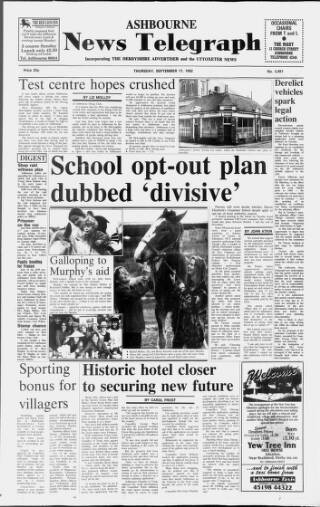 cover page of Ashbourne News Telegraph published on September 17, 1992