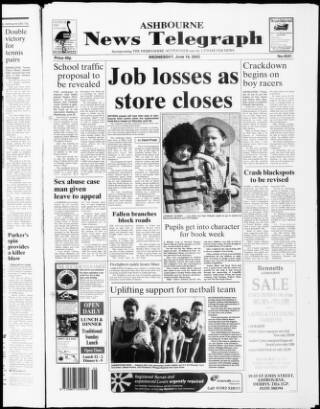 cover page of Ashbourne News Telegraph published on June 18, 2003
