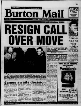 cover page of Burton Daily Mail published on February 2, 1996