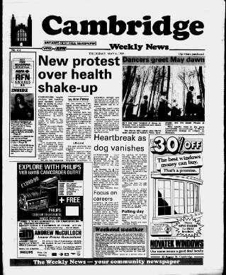 cover page of Cambridge Weekly News published on May 4, 1989
