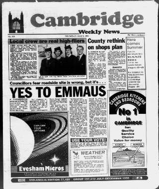 cover page of Cambridge Weekly News published on May 2, 1991