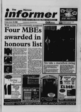 cover page of Harrow Informer published on June 18, 1999