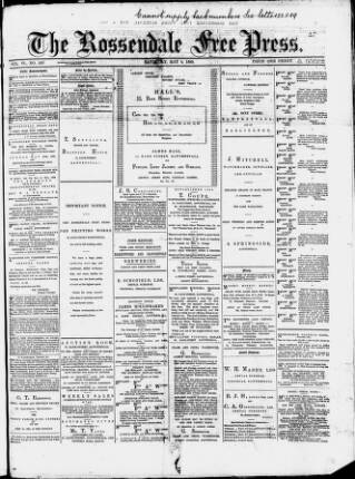 cover page of Rossendale Free Press published on May 4, 1889