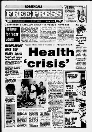 cover page of Rossendale Free Press published on May 2, 1987