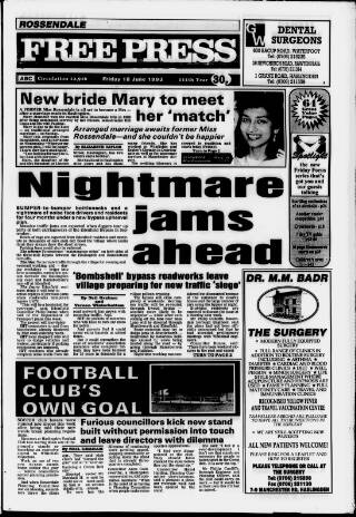 cover page of Rossendale Free Press published on June 18, 1993