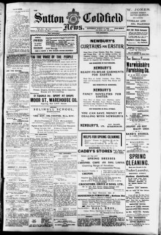 cover page of Sutton Coldfield News published on March 19, 1910
