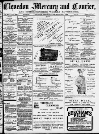 cover page of Clevedon Mercury published on September 17, 1904