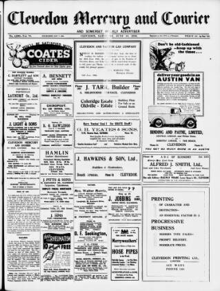 cover page of Clevedon Mercury published on June 18, 1938