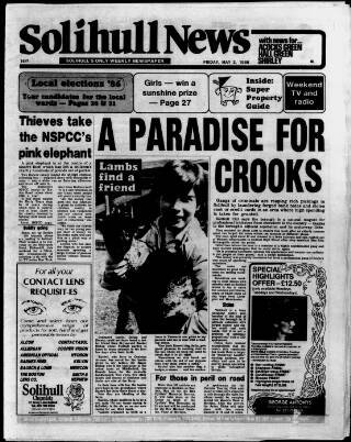 cover page of Solihull News published on May 2, 1986