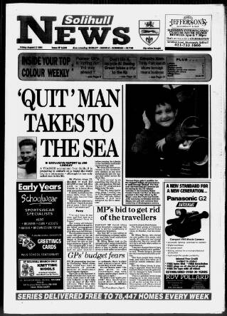 cover page of Solihull News published on August 2, 1991
