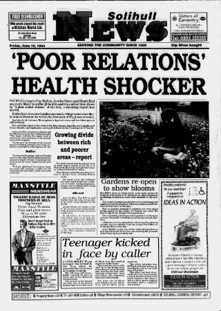 cover page of Solihull News published on June 18, 1993