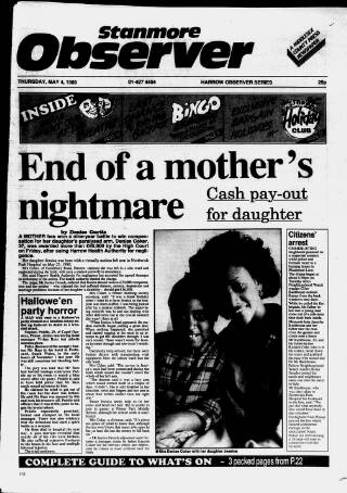 cover page of Stanmore Observer published on May 4, 1989