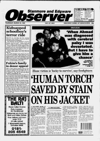 cover page of Stanmore Observer published on March 19, 1998