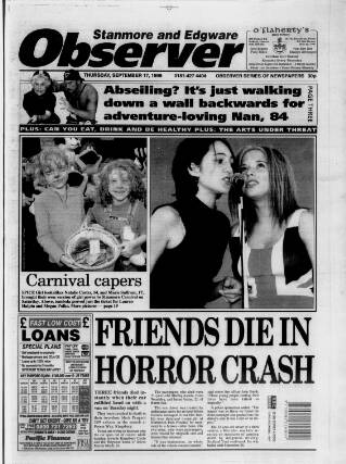 cover page of Stanmore Observer published on September 17, 1998