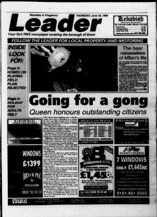 cover page of Wembley Leader published on June 18, 1998