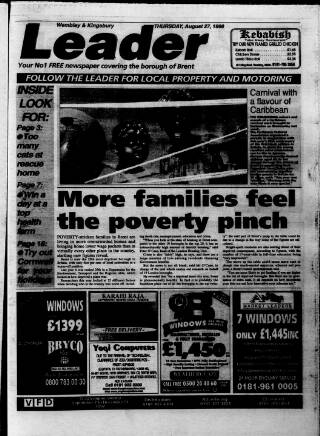 cover page of Wembley Leader published on August 27, 1998