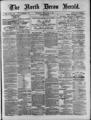 cover page of North Devon Herald published on February 2, 1882