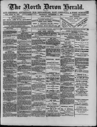 cover page of North Devon Herald published on November 2, 1893